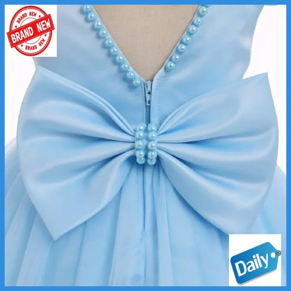 Toddler Flower Girl Dress Pearl Lace Tulle Tutu Formal Gown